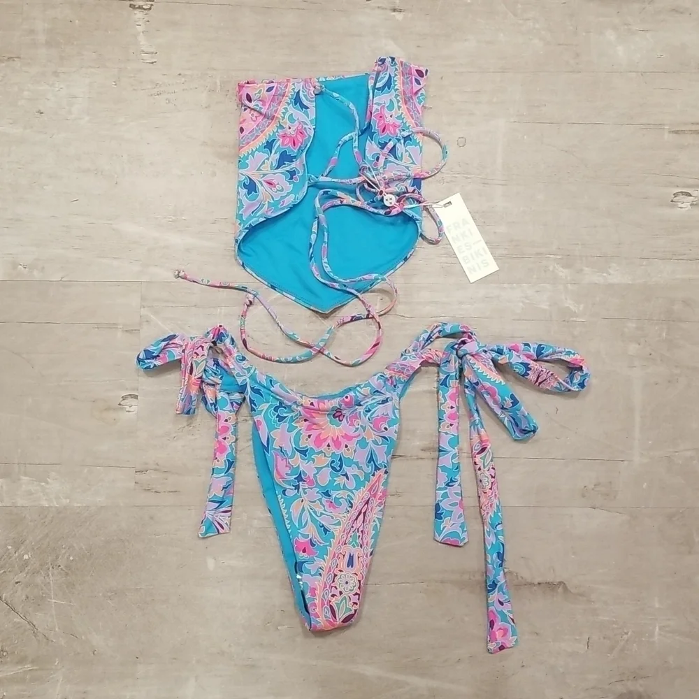 💕FRANKIE'S BIKINI💕 Halo Strapless Top + Willow Bottom ~ Scarf Print Medium